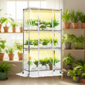 Étagère de culture pour plantes à spectre complet 4 niveaux 180W avec minuterie et thermomètre, mini-serre 90x150cm pour la germination des graines - Product Image 2