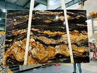 Granite noir ambre, granite magma or, quartzite fusion noir pour plan de travail d'îlot de cuisine, pierre noire