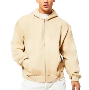 Wholesale Oversized Thick Drop Shoulder Hoodies Custom Logo Fleece Men's Full Zip Up Hoodie
