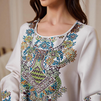 Abaya élégante en polyester imprimé pour femme, robe islamique blanche à manches longues, infroissable, respirante, motif floral, style Dubaï, modeste