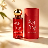 Flacon de parfum de luxe en verre rouge carré 30ml 50ml 100ml avec capuchon doré à facettes, logo personnalisé, flacon pulvérisateur vide pour cosmétiques et parfums