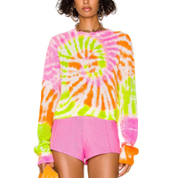 Logo personnalisé OEM & ODM Imprimer Pull Femmes Design Motif Tie Dye Tricots Hiver Pull Ras Du Cou Tricoté Top Pull Femmes