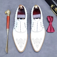 Chaussures Oxford Blanches Personnalisables en Gros, en Cuir Véritable, Style Britannique Simple, Formelles pour Affaires et Mariages, à Bout Pointu, Type Brogue