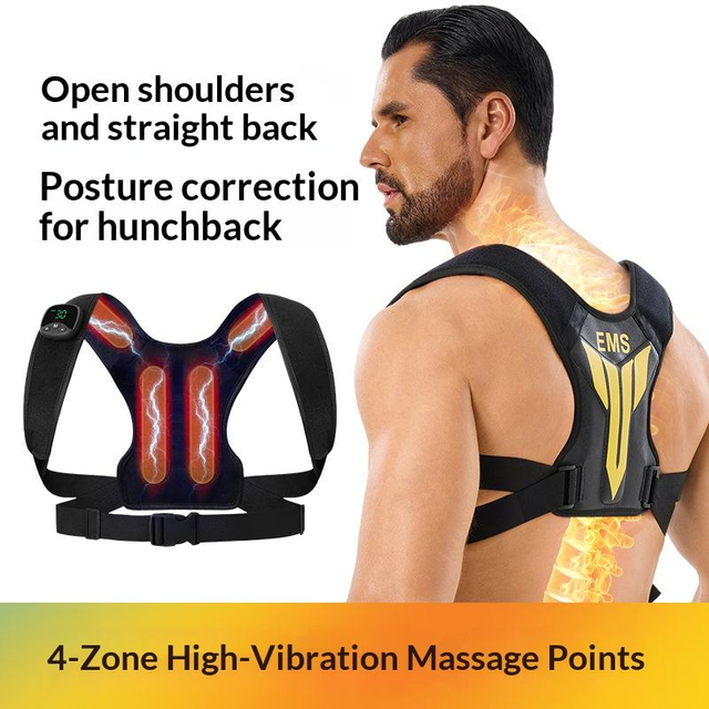 EMS Posture Corrector Belt Microcurrent Shoulder Back Massager Timing Control Rechargeable Lithium Battery Skin-Friendly