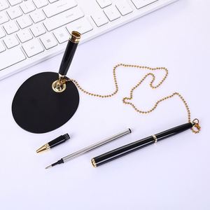 Hotel Counter Office Desk Stand Metal Sign Ballpoint Table Custom <b>Gel</b> Pens <b>Kit</b> 0.5mm Black Ink With Chain - Product Image 5