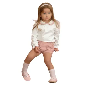 カスタム冬ファッションツーピース幼児服セット女の子用ホワイトTシャツマッチングピンクショーツ幼児女の子服セット