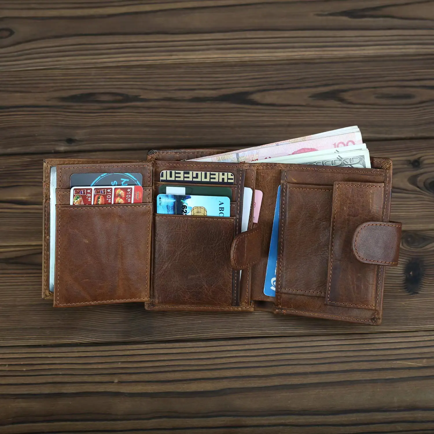 custom logo simple mini man small leather card holder money clip crazy horse genuine leather wallet