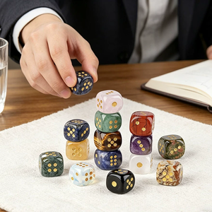 Dés en cristal naturel pour jeux de société transfrontaliers, en Agate et Jade sculptés, à coins arrondis, 15 mm, numérotés, en <span class=keywords><strong>pierre</strong></span> semi-précieuse dorée - Product Image 4