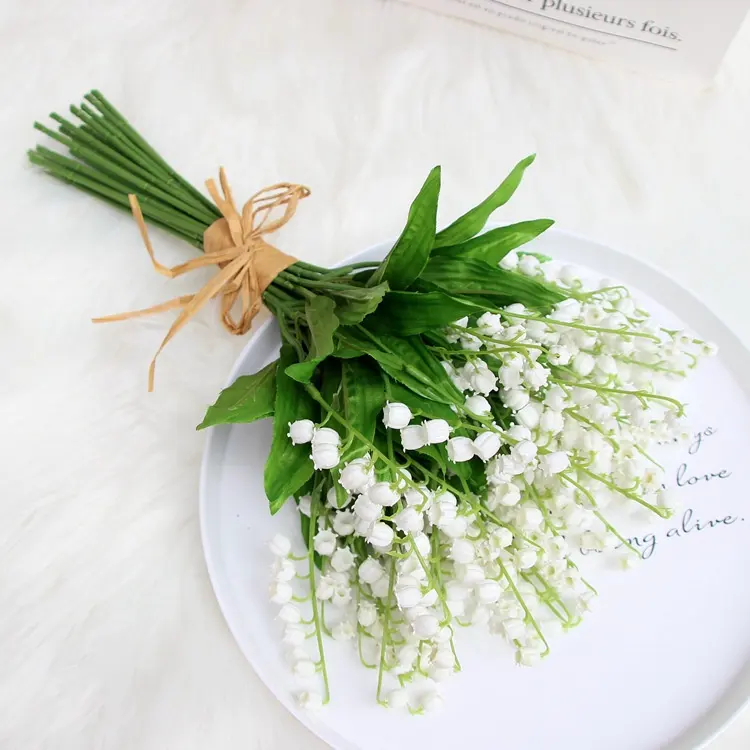 Centros de mesa de flor de boda M200, accesorios de decoración, flor de vientre de seda Real táctil, lirio del valle, flores blancas artificiales