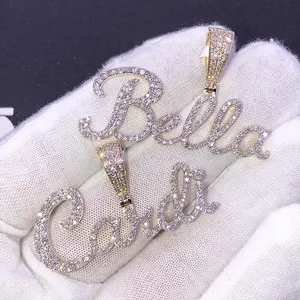 New Design Hip Hop Jewelry Custom Name Pendant Iced Out 2 Layer Letter Charm Necklace Personalised Cursive Letters Pendant