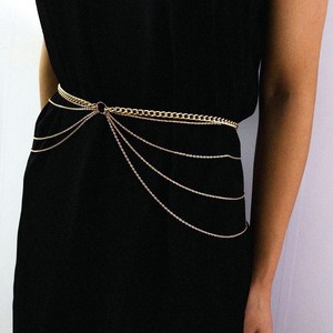 Cadena de cintura geométrica yueliGeometric de aleación de zinc, multicapa, estilo hip hop, para mujer. - Product Image 1