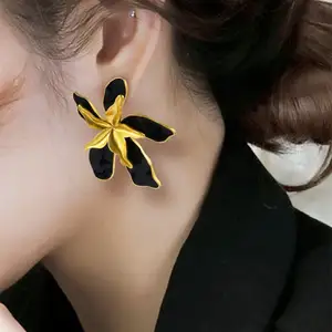 ZA Anting Kristal Kaca Mode Anting untuk Wanita Anting-Anting Hitam Logam Resin Geometris Hadiah Pesta Anak Perempuan Grosir