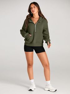 Sudaderas largas con capucha para mujer, con media cremallera, forro polar, tops, pullovers oversize, ropa de moda de invierno 2026 - Product Image 4