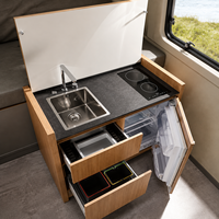 Sistem Kabinet Dapur RV All-in-One Aluminium Modular untuk Konversi Van, Hemat Ruang, Mudah Dipasang, Dapat Disesuaikan