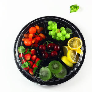 Plato de fruta de seis compartimentos transparente desechable personalizado para mascotas, caja de embalaje redonda, caja de plástico para ensaladas y frutas con tapa - Product Image 1