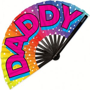 Wholesale <b>Large</b> Bamboo Folding Hand <b>Fan</b> Custom Printed Logo Durable Fabric Loud Clack Carved Portable for Festival Rave Use - Product Image 3