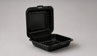 Contenants alimentaires jetables en MFPP noir extra profonds de 9x9x3,4 pouces, 47 oz, 1400 ml, boîte bento carrée jumbo pour les repas en famille