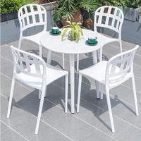 Table ronde d'extérieur durable avec 4 chaises en plastique en vente ensemble de pique-nique à manger blanc design de salon en plein air ins