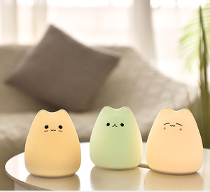 Veilleuse LED en silicone colorée pour enfants, lampe de table, lumière de chambre à coucher, veilleuse tactile à changement de couleur, petit chat adorable - Product Image 6