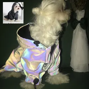 fashion polyester plus size high bright winter windproof rainbow color reflective pet clothes iridescent puppy dog jacket coat