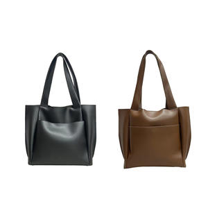 Sac fourre-tout grande capacité en cuir marron, style minimaliste, design multi-compartiments, épaule/sac à main pour femme. - Product Image 4