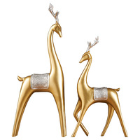 Figurine de couple de cerfs en résine dorée, style nordique moderne et minimaliste, luxe léger, polie à la main, décoration créative pour la maison, salon, cave à vin