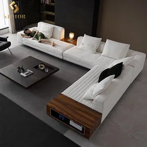 Muebles personalizados minimalista moderno gris de cuero real Seccional de 7 plazas sofá conjunto en forma de L sofá de esquina sofá