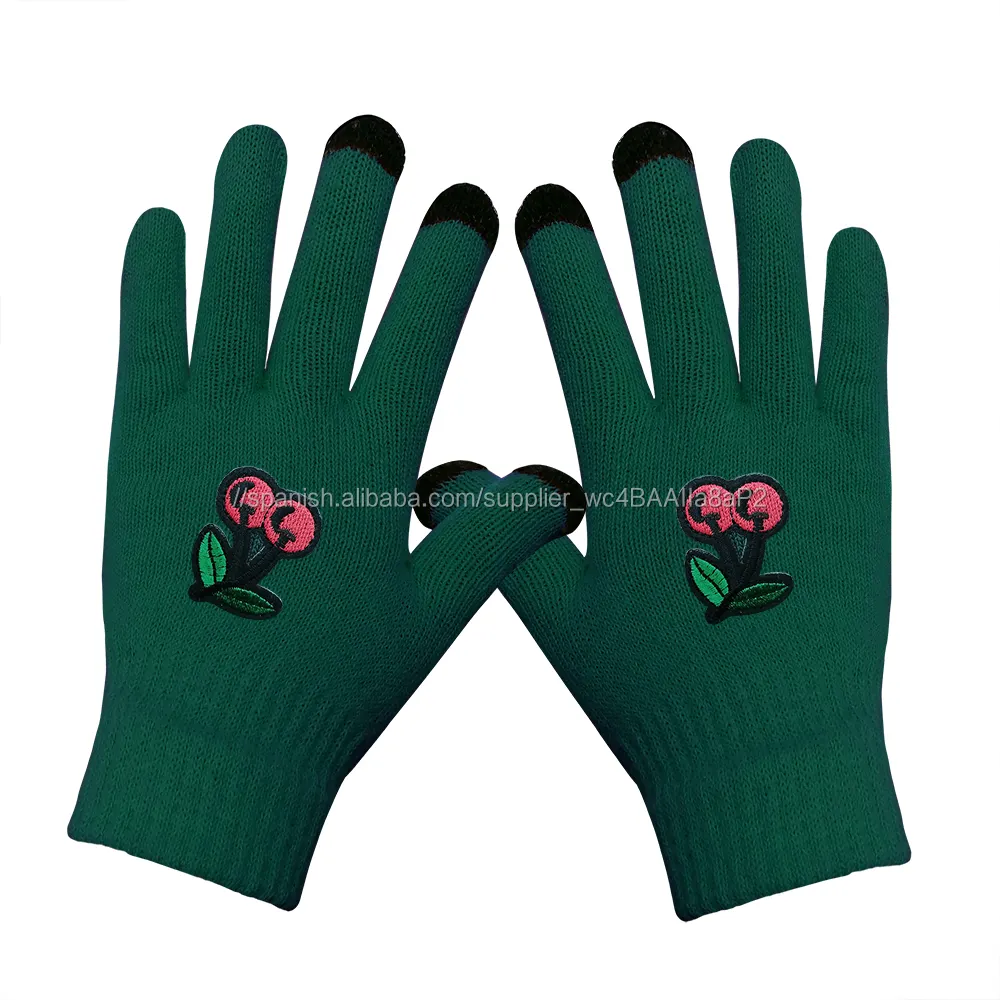 Reciclar hilo de invierno 3 dedo guantes de pantalla táctil con parche bordado mantener caliente