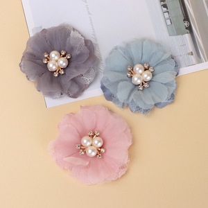 Fabric Decorative Flowers 10 Cm Pearl Center Hair <b>Accessories</b> For <b>Wedding</b> And DIY Crafting - Product Image 3