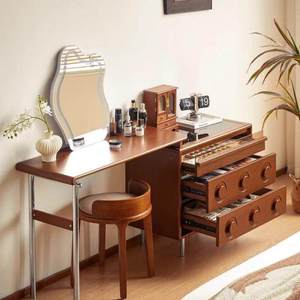 Luxuriöser High-End Mid-Century Modern Schminktisch mit Stuhl Moderner Schminktisch mit LED-Spiegel Minimalistischer Stil Make-up-Tisch-Set - Product Image 5