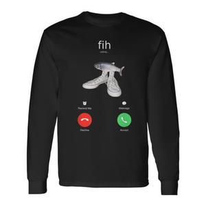Camiseta de manga larga Fih Meme Fish Calling con diseño gráfico divertido, ropa unisex - Product Image 1