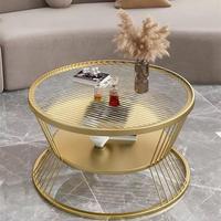 Table basse ronde moderne à deux niveaux, structure en métal doré, plateau en verre fumé, table de salon de luxe, table de centre pour la maison et l'hôtel