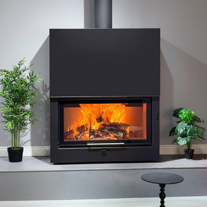 Cheminée moderne à bois véritable avec <span class=keywords><strong>foyer</strong></span> réel, corps en acier épaissi, grande vitre panoramique, porte coulissante, chauffage au feu véritable - Product Image 3