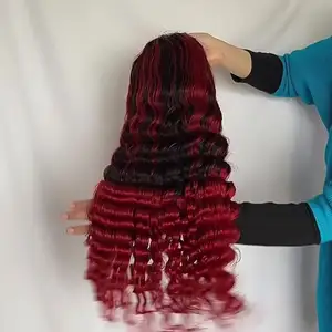 Full Density Dark Burgundy Deep Colour Loose Wave 100 Virgin Human Hair Transparent Lace Front Wigs With Baby Hair