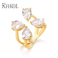 RAKOL RP2239 Bague ouverte personnalisée en laiton plaqué or avec cristaux CZ, coupe marquise classique, pour fiançailles, anniversaire ou soirée