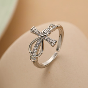 Anillo de Cruz de infinito religioso de acero inoxidable platino ajustable 20250202 al por mayor Beato cristiano para boda de mujer - Product Image 3