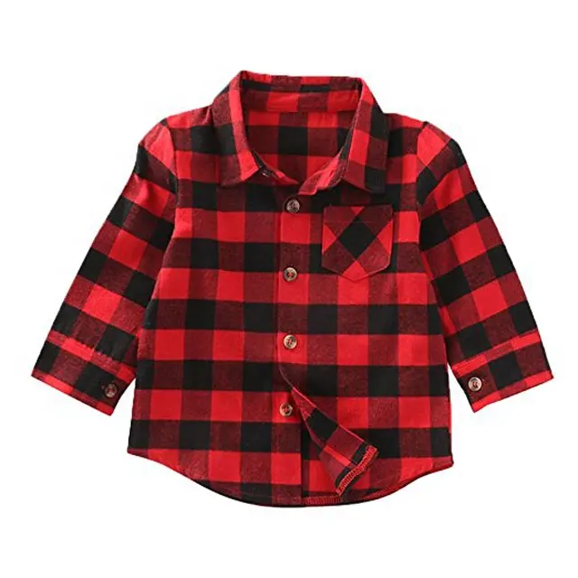Black Red Check Flannel fashion boys kids long sleeve baby shirt