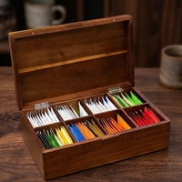 Boîte de rangement en bois rectangulaire pour sachets de thé avec 4 compartiments, design détachable, style campagnard, pour sachets de thé
