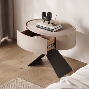 Ý tối giản yên da đêm đứng hình bầu dục lưu trữ đầu giường đồ nội thất phòng ngủ sáng tạo thép không gỉ Bàn Cạnh Giường ngủ - Product Image 3