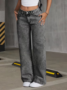 Jeans de Mezclilla Lavados para Mujer, Cintura Alta, Pierna Recta, Pantalones Largos Casuales, ODM - Product Image 2