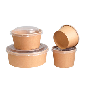 Mangkuk kertas Kraft dapat terurai sekali pakai kertas putih mangkuk bulat untuk mangkuk sup untuk Salad - Product Image 4
