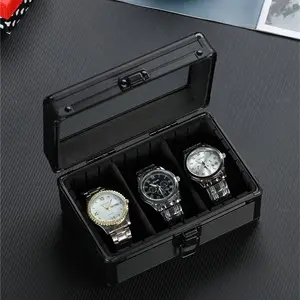 Wholesale Glass Window 3 Slot Watch Display Box Aluminum Watch Gift Box Aluminum Watch Collection Box