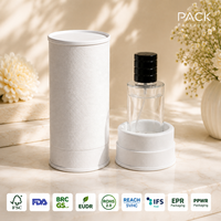 En Stock: Set de Tubos de Papel con Aspecto de Cuero Blanco con Botella de Perfume de 50ML, Ecológico, Certificado FSC, Caja Cilíndrica D65 H133
