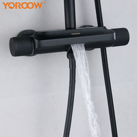 Système de douche thermostatique en laiton pour salle de bain, mitigeur double eau chaude et froide, trois fonctions, douchette à main, couleur noire