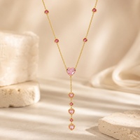 Collar SUMMLY con Colgante de Corazón Rosa Dulce con Circonita, Cadena Doble en Forma de Y, con Borla, Joyería Delicada para Mujer