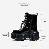 Bottines à plateforme avec boucle en forme de crâne gothique punk pour femmes, en cuir de vache fendu, talon de 8 cm, bottes à rivets pour cosplay