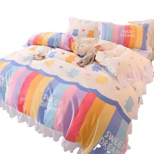 Set biancheria da letto arcobaleno Kawaii Twin Twin Full Queen Size fragola fiore cuori carino lenzuolo federe copripiumino