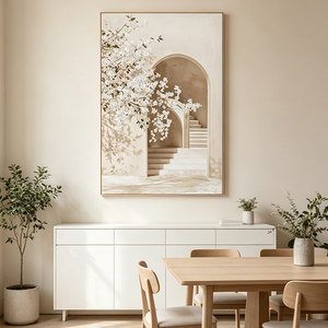 Stampa su Tela Wabi-Sabi con Fiori di Ciliegio in Tonalità Neutre, Arte Astratta con Arco, Quadro Decorativo Moderno Beige - Product Image 4