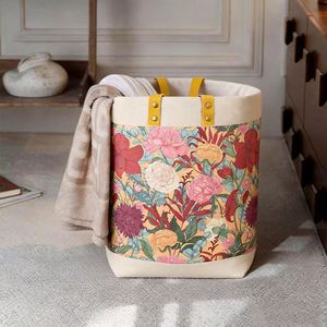 Home Clothes Laundry Hamper Fashion Floral Pattern Laundry <b>Basket</b> with PU Leather Handles - Product Image 4