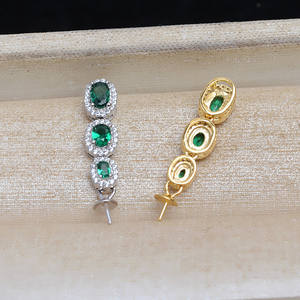 Pendentif en argent S925 avec zircon vert, perle DIY, plateau d'accessoires 7-13, pendentif de tête JG5271, composants vides pour bijoux - Product Image 5